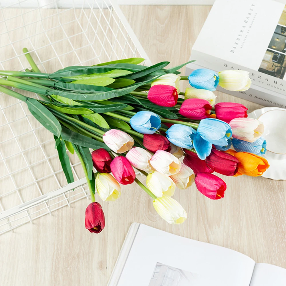 

51cm 3 Heads Cheap Silk Artificial Flower Tulip Bridal Bouquet For Home Table Wedding Party Living Room Photo Props Decoration