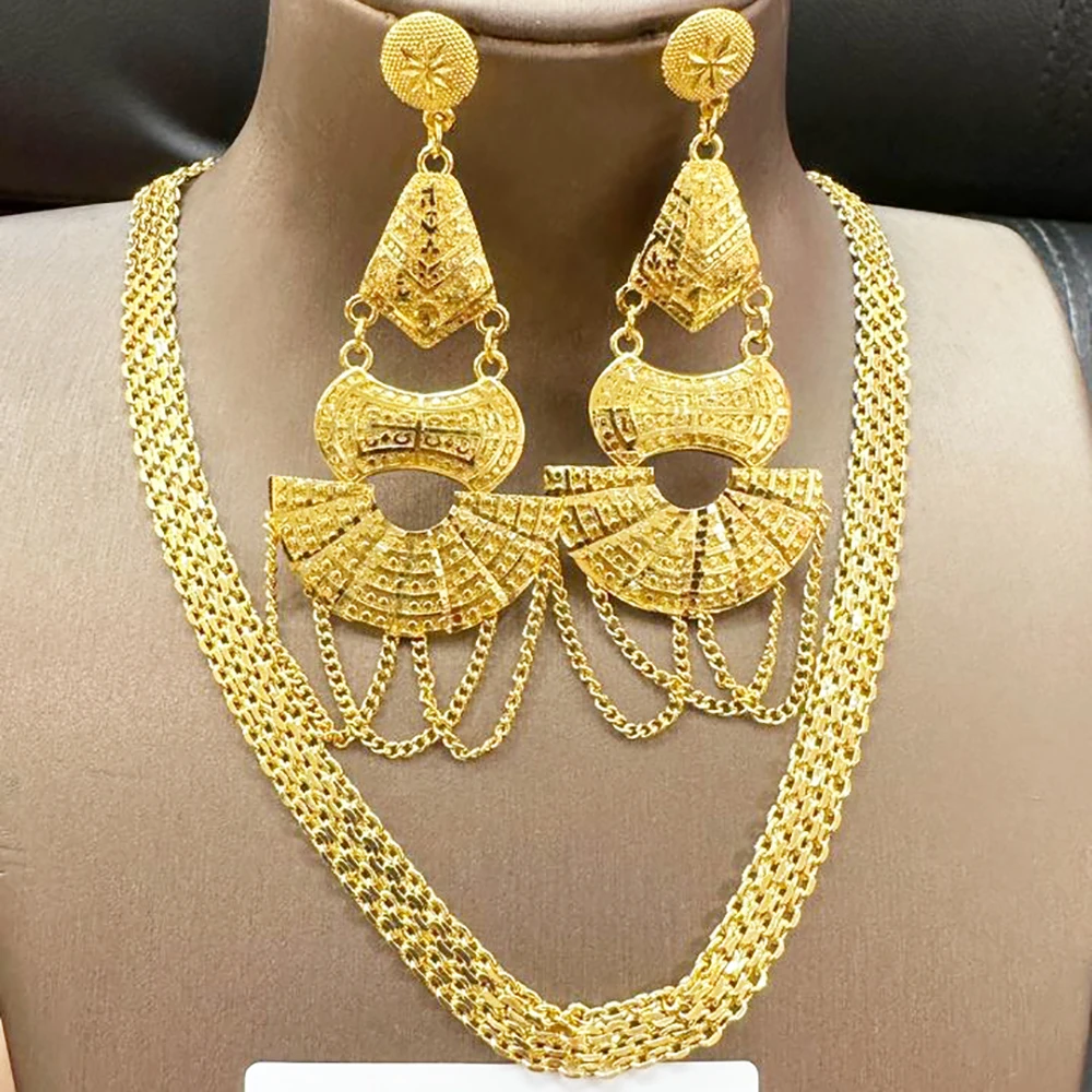 18k Gold Plated Jewelry Set for Women Dubai Wedding Bride Jewellery Copper Necklace Earrings African Luxury Jewelry Accessories
18k Gold Plated Jewelry Set for Women Dubai Wedding Bride Jewellery Copper Necklace Earrings African Luxury Jewelry Accessories