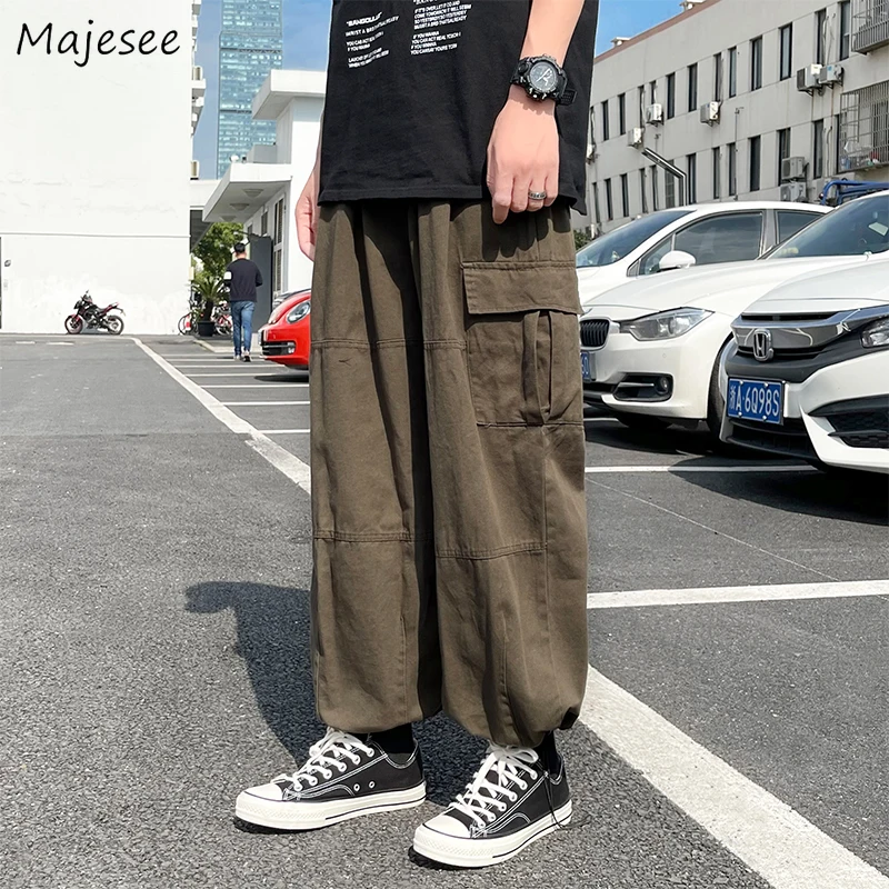 

Pants Men Loose Multi Pockets All-match Teens Daily Trouser Cargo Handsome High Street Hip Hop Ulzzang Pure Color Casual Popular