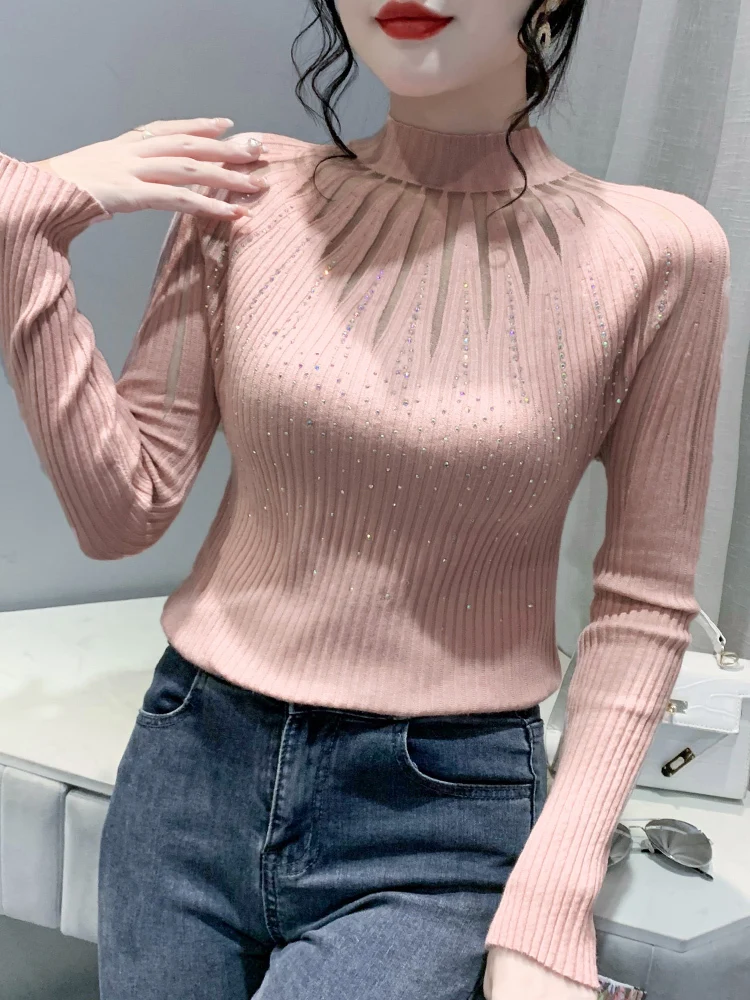 Sexy Knitted Women Pullover Diamonds European New Winter Drill Letters Unlined Hollow Out Show Half Turtleneck Sweater Top
Sexy Knitted Women Pullover Diamonds European New Winter Drill Letters Unlined Hollow Out Show Half Turtleneck Sweater Top