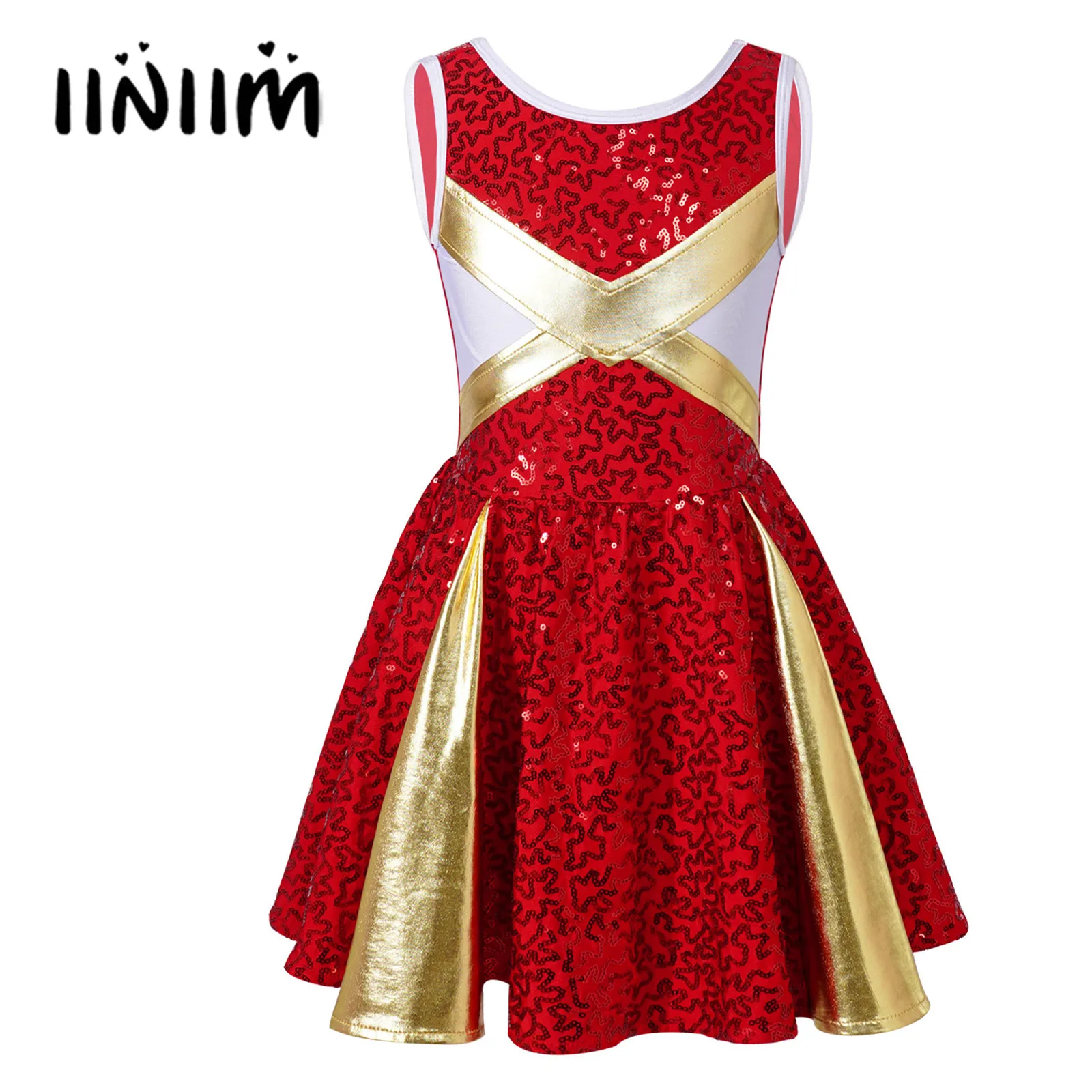 Kids Girls Sleeveless Round Neckline Modern Dance Dress Shiny Sequins Decorated Patchwork Style Cheerleading Dance Dress
Kids Girls Sleeveless Round Neckline Modern Dance Dress Shiny Sequins Decorated Patchwork Style Cheerleading Dance Dress