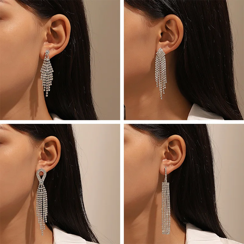 Exaggerated Tassel Rhinestone Dangle Earrings for Women Ins Light Luxury Long Tassel Earrings Glitter Dinner Earrings Jewelry
Exaggerated Tassel Rhinestone Dangle Earrings for Women Ins Light Luxury Long Tassel Earrings Glitter Dinner Earrings Jewelry
