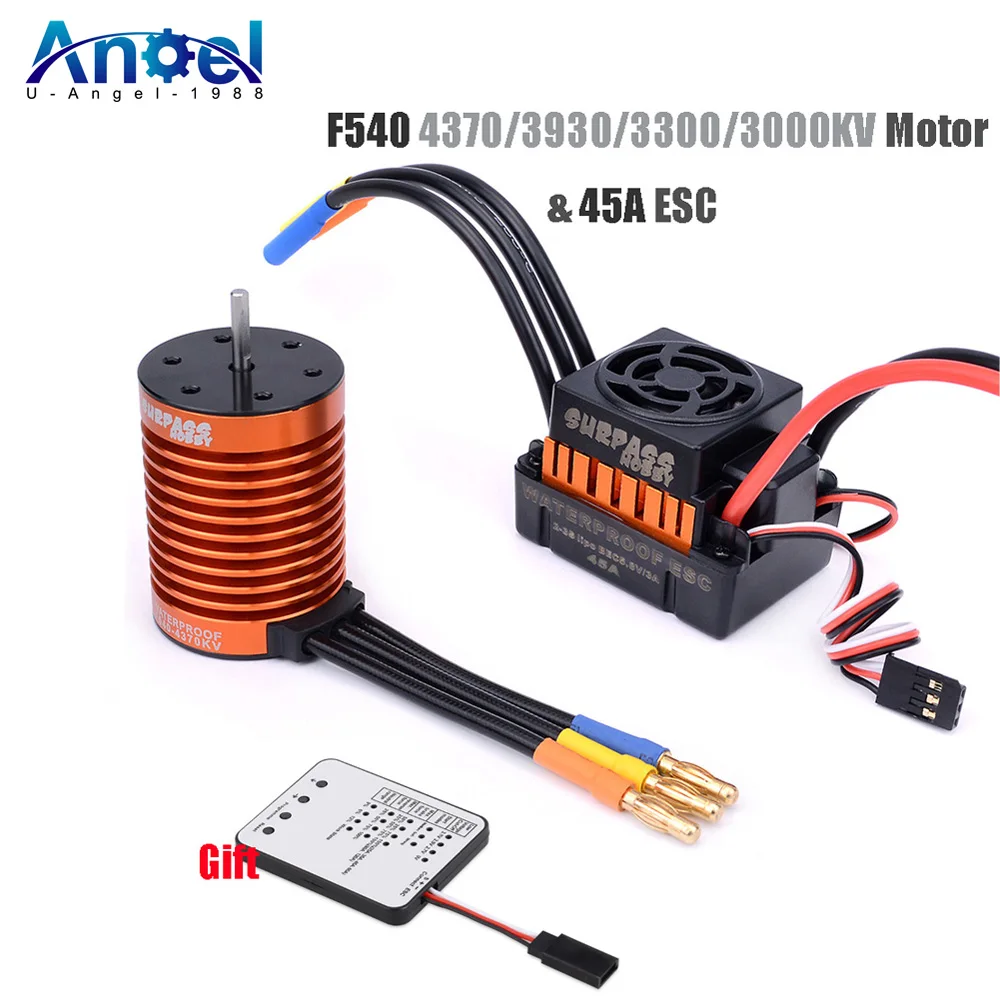 

Rc F540 4370/3930/3300/3000kv Sensorless Brushless Motor & 45A Brushless ESC+ Program Card For 1/10 RC Racing Car Boat