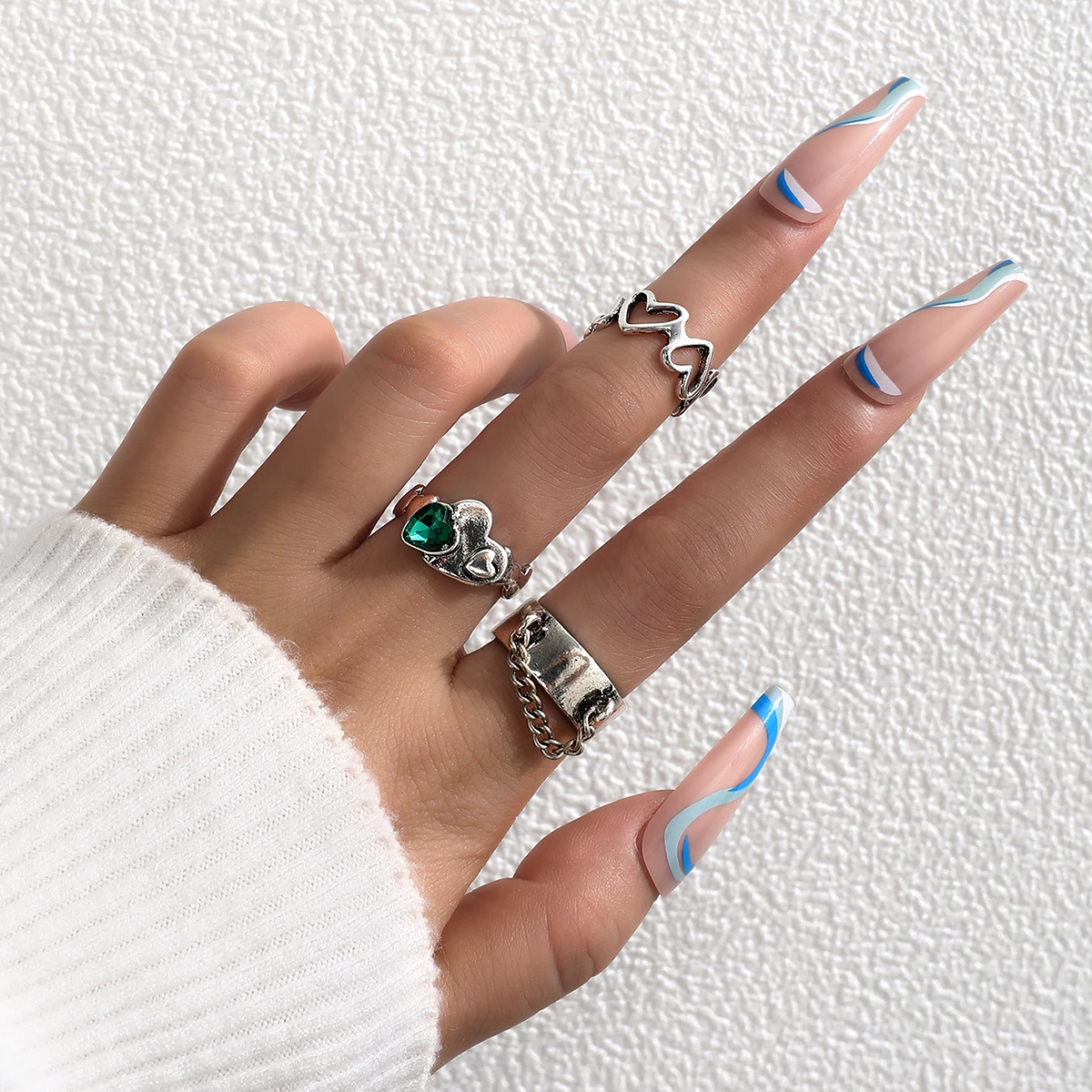 Stillgirl 3Pc Punk Silver Color Heart Rings for Women Vintage Green Crystal Geometric Chain Set Couple Emo Jewelry Anillos Mujer
Stillgirl 3Pc Punk Silver Color Heart Rings for Women Vintage Green Crystal Geometric Chain Set Couple Emo Jewelry Anillos Mujer