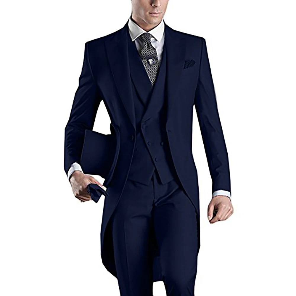 Tuxedo Suits For Men Long Coat Wedding Costume Blazer Formal Terno Groom Masculinos Three Piece Jacket Pants Vest Custom Made 
Tuxedo Suits For Men Long Coat Wedding Costume Blazer Formal Terno Groom Masculinos Three Piece Jacket Pants Vest Custom Made