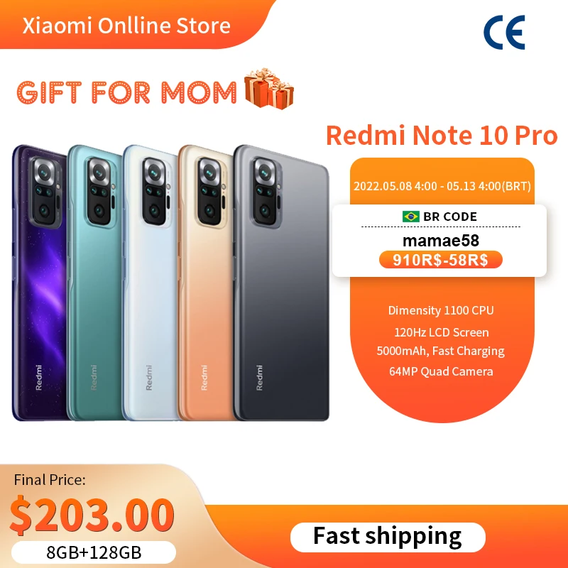 Global Version EAC Xiaomi Redmi Note 10 Pro Smartphone 108MP Camera 6.67" AMOLED DotDisplay 120Hz Snapdragon 732G,Fast Charge
Global Version EAC Xiaomi Redmi Note 10 Pro Smartphone 108MP Camera 6.67" AMOLED DotDisplay 120Hz Snapdragon 732G,Fast Charge