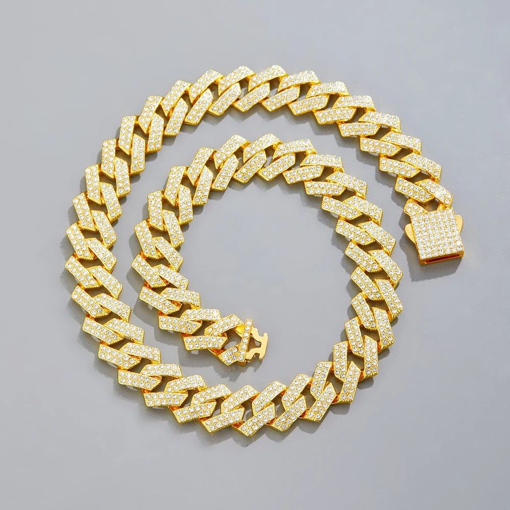 Мужской и женский хип - хоп 15mm вилка Кубинское ожерелье, ледяное ожерелье, дрель, украшенное кубинским ожерельем Майами Rhombus 
Мужской и женский хип - хоп 15mm вилка Кубинское ожерелье, ледяное ожерелье, дрель, украшенное кубинским ожерельем Майами Rhombus