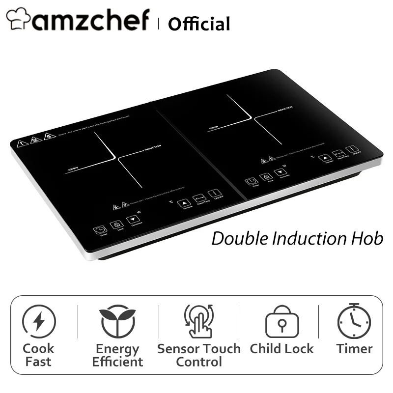 

Amzchef Double Induction Cooktop 3500W Electric induction cooker Adjustable Temperature Hob Power Magnetic Cooker Hot Plate DC08