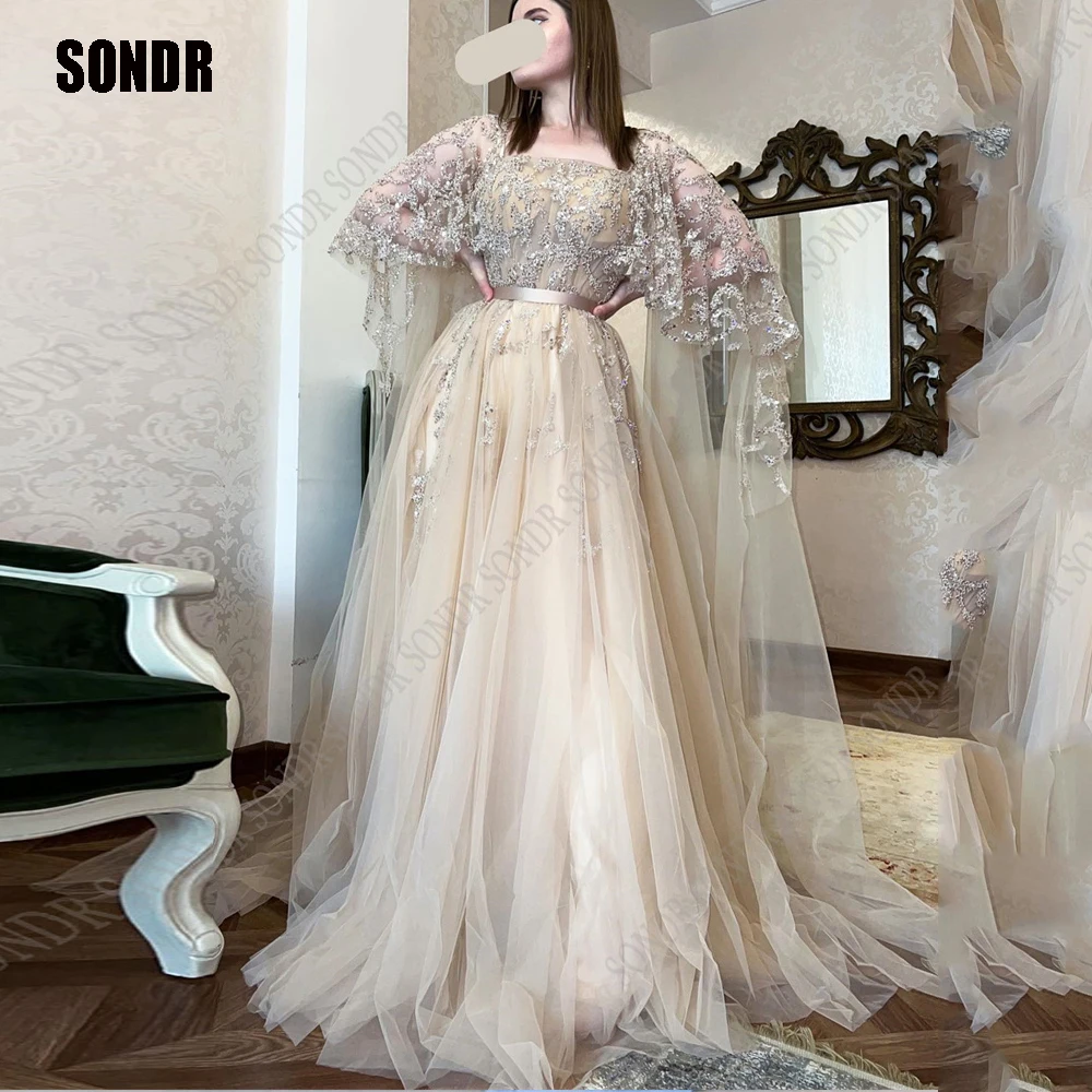 SONDR Champagne Sparkly A Line Prom Dresses Women Full Jacket Sleeves Saudi Arabia Formal Evening Dresses vestidos de noche
SONDR Champagne Sparkly A Line Prom Dresses Women Full Jacket Sleeves Saudi Arabia Formal Evening Dresses vestidos de noche