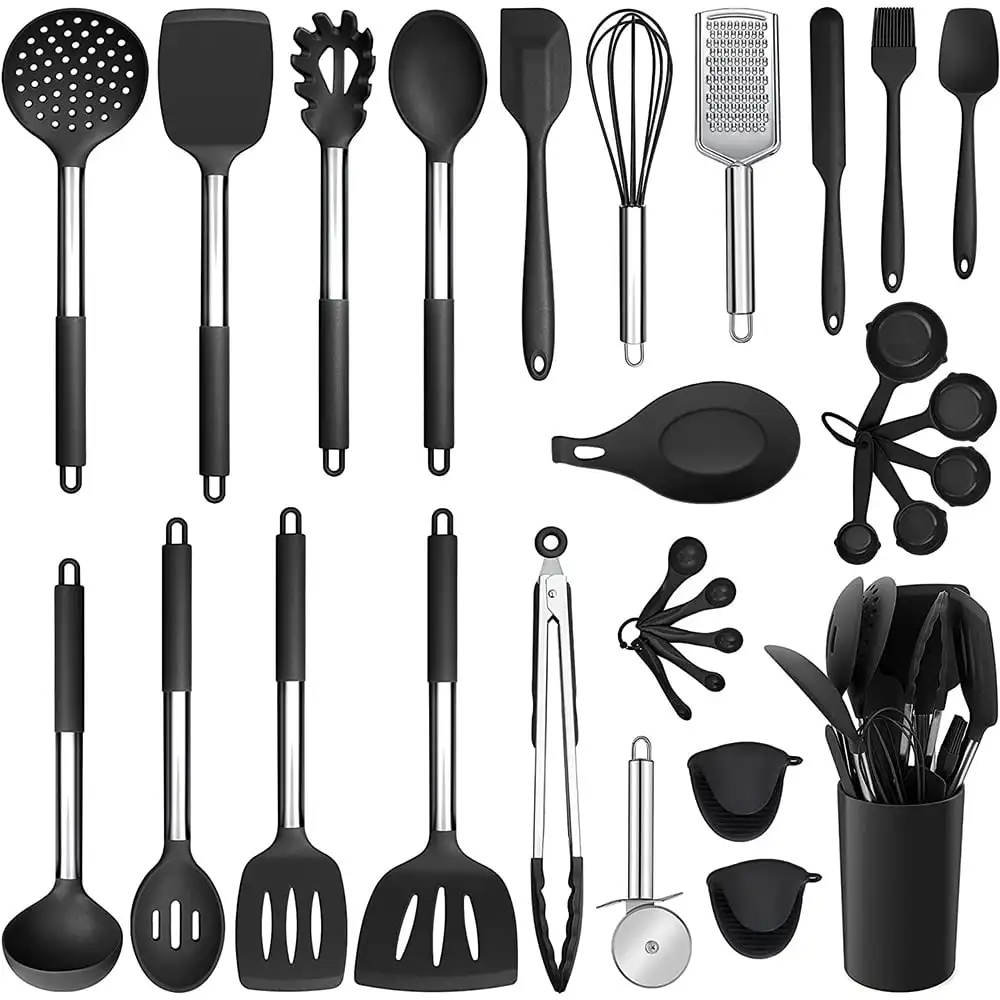 Kitchen Utensils Set, 30-Piece Cooking Utensils Set with Holder, Heat Resistant Kitchen Spatulas Turner Tong Spoon Whisk Ladle
Kitchen Utensils Set, 30-Piece Cooking Utensils Set with Holder, Heat Resistant Kitchen Spatulas Turner Tong Spoon Whisk Ladle