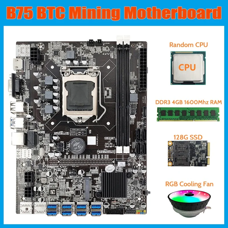 Материнская плата B75 USB BTC для майнинга + ЦП + RGB вентилятор + DDR3 4 Гб 1600 МГц ОЗУ + 128G MSATA SSD LGA1155 8xpcie к USB B75 BTC материнская плата
Материнская плата B75 USB BTC для майнинга + ЦП + RGB вентилятор + DDR3 4 Гб 1600 МГц ОЗУ + 128G MSATA SSD LGA1155 8xpcie к USB B75 BTC материнская плата