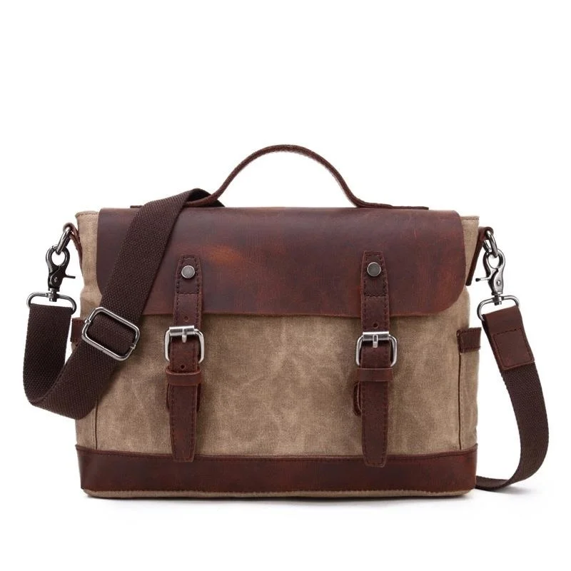 New Arrival Men Retro Waterproof Wax Canvas Briefcase 14" Laptop Handbags Student School Bags with Leather Belt
New Arrival Men Retro Waterproof Wax Canvas Briefcase 14" Laptop Handbags Student School Bags with Leather Belt