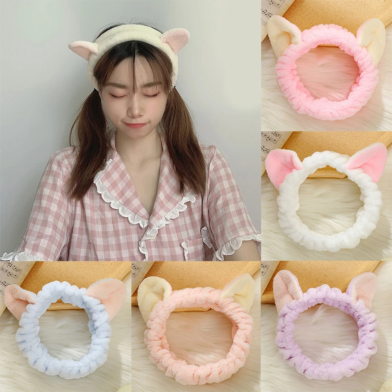 

Cat Coral Fleece Head Bands for Women Cute Soft Hair Bows Headband Hairbands Wash Face Make Up Turbans Bandage Girls Accessories