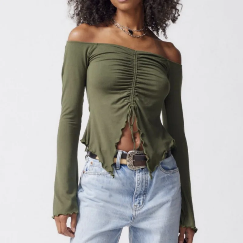 Women Sexy T-shirt Office Lady Long-sleeved Top Tees Solid Color Shirts Slash Neck Pullover 2023 Spring Autumn Femal Clothing
Women Sexy T-shirt Office Lady Long-sleeved Top Tees Solid Color Shirts Slash Neck Pullover 2023 Spring Autumn Femal Clothing