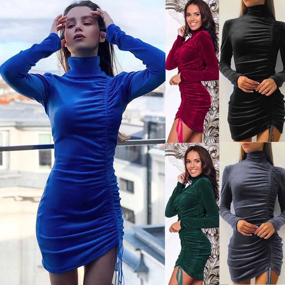 Winter Turtleneck Warm Mini Party Dress Autumn Long Puff Sleeve Elegant Bandage Lace Up Shirring Velvet Dress For Women vestido
Winter Turtleneck Warm Mini Party Dress Autumn Long Puff Sleeve Elegant Bandage Lace Up Shirring Velvet Dress For Women vestido