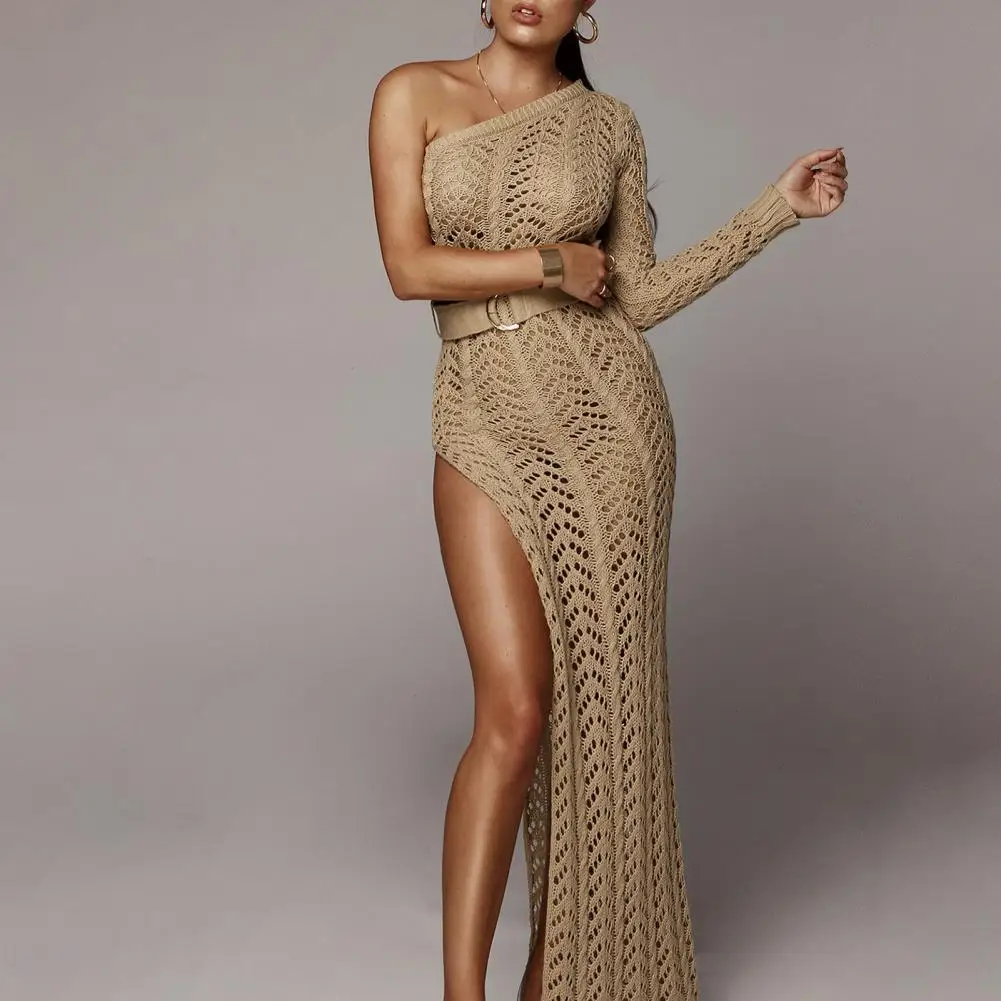Sexy Slit Knitted Dress One Shoulder Hollow Out Women Crochet Dresses Long Crocheted Beach Dress vestidos elegantes para mujer
Sexy Slit Knitted Dress One Shoulder Hollow Out Women Crochet Dresses Long Crocheted Beach Dress vestidos elegantes para mujer