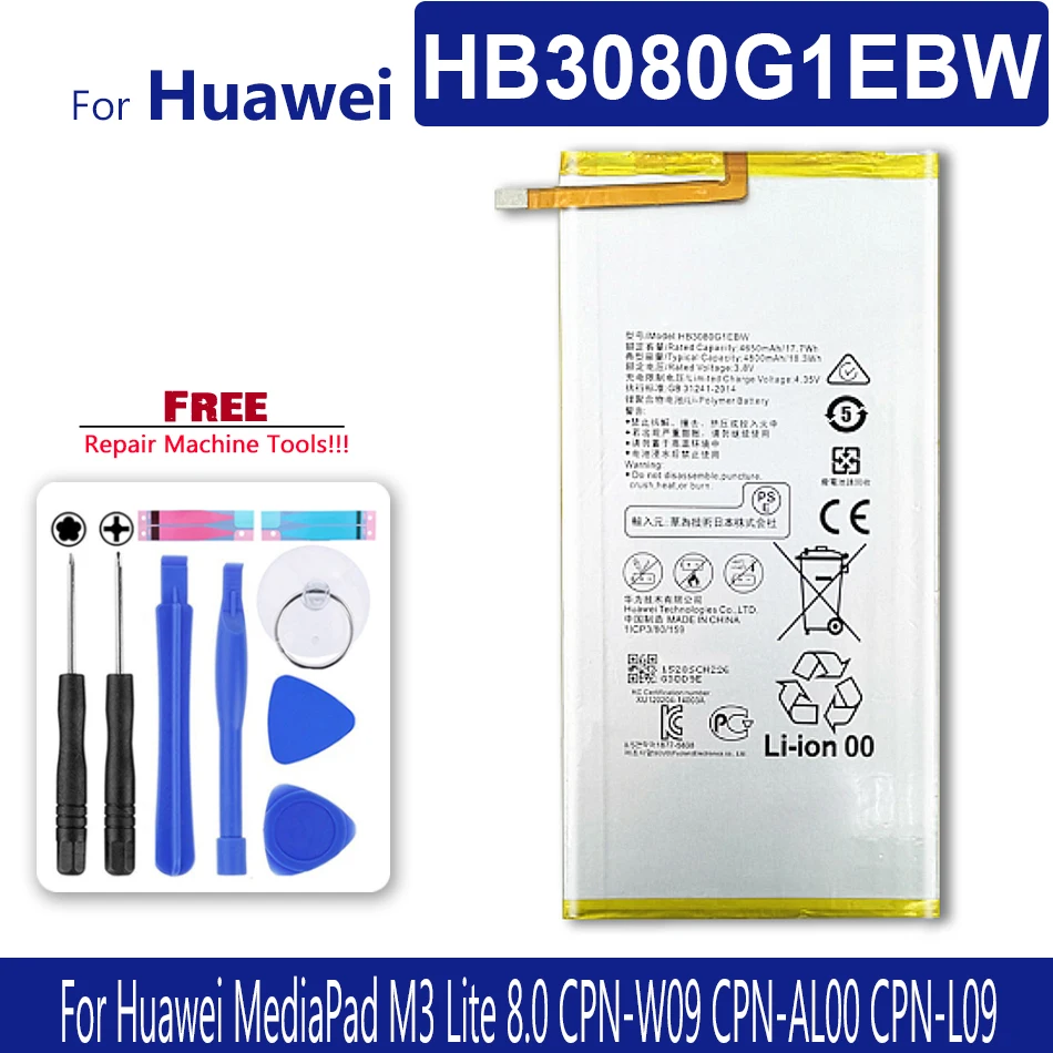 HB3080G1EBW Battery For Huawei MediaPad M2 M1 8.0" M2-801L M2-801W M2-802L M2-803L S8 701u Batteries + Free Tools 
HB3080G1EBW Battery For Huawei MediaPad M2 M1 8.0" M2-801L M2-801W M2-802L M2-803L S8 701u Batteries + Free Tools