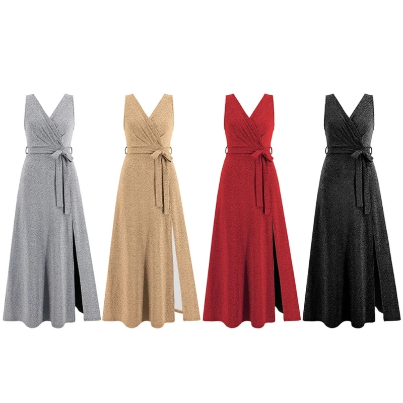 Womens Sleeveless Sexy Wrap V-Neck Backless Sparkly Long Dress with Belt Side Split Slim-Fit Formal Party Dresses 10CD
Womens Sleeveless Sexy Wrap V-Neck Backless Sparkly Long Dress with Belt Side Split Slim-Fit Formal Party Dresses 10CD