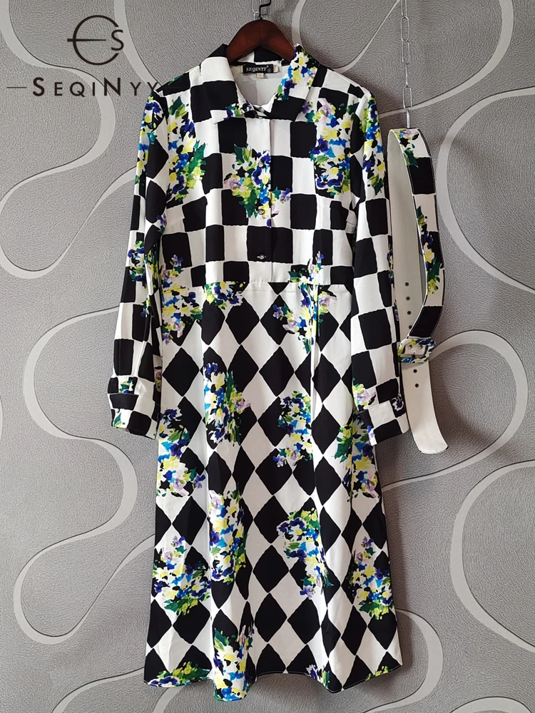 SEQINYY Vintage Shirt Dress Summer Spring New Fashion Design Women Runway High Street Blue Flowers Print White Black Plaid Belt
SEQINYY Vintage Shirt Dress Summer Spring New Fashion Design Women Runway High Street Blue Flowers Print White Black Plaid Belt
