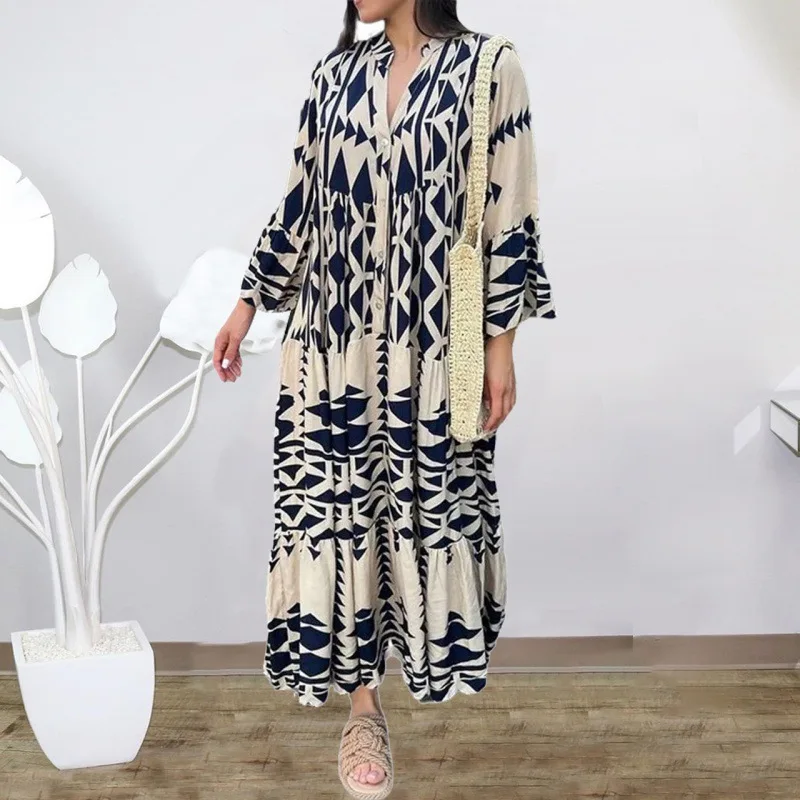 Casual Printing Maxi Dress For Women 2023 Elegant Streetwear Vintage Geometric V Neck Boho Loose Female Beach Long Shirt Dresses
Casual Printing Maxi Dress For Women 2023 Elegant Streetwear Vintage Geometric V Neck Boho Loose Female Beach Long Shirt Dresses