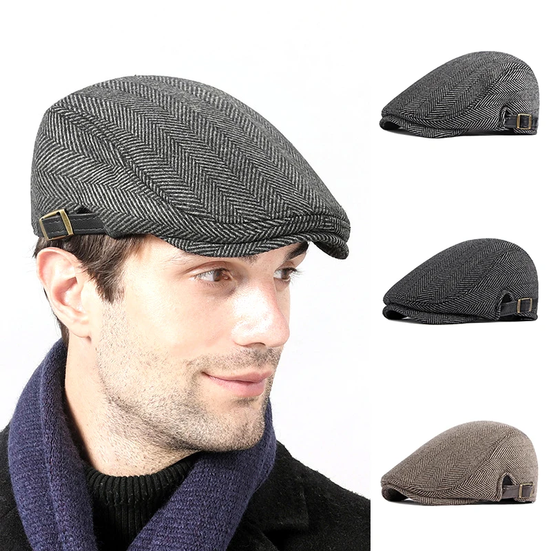

Теплые береты, мужская осенне-зимняя шапка, полосатый плющ, кепка газетчика, плоская шапка художника, мужской берет, кепка, кепка, осенний берет