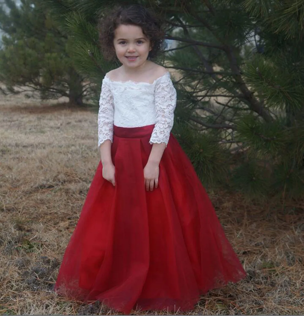Girls First Communion Dresses Boat Neck Off The Shoulder 3/4 Sleeves Lace Burgundy Party Special Occasion Dresses For Girls Wear
Girls First Communion Dresses Boat Neck Off The Shoulder 3/4 Sleeves Lace Burgundy Party Special Occasion Dresses For Girls Wear