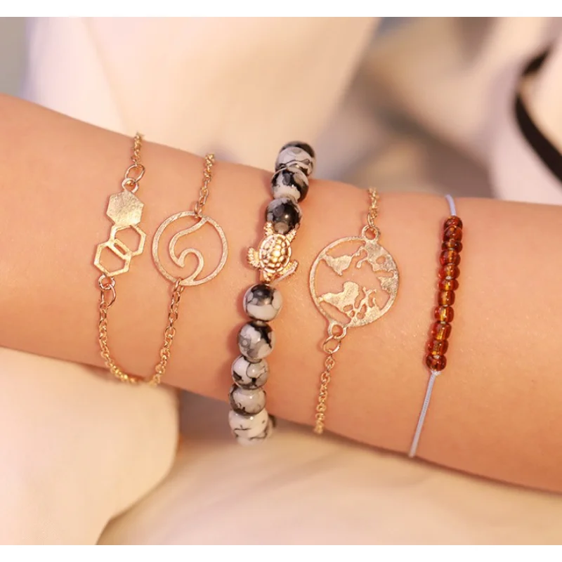 New Suit Bracelet Bohemian Style Braided Five-piece Bracelet Turtle Ceramic Bead Bracelet Bangles for Women
New Suit Bracelet Bohemian Style Braided Five-piece Bracelet Turtle Ceramic Bead Bracelet Bangles for Women