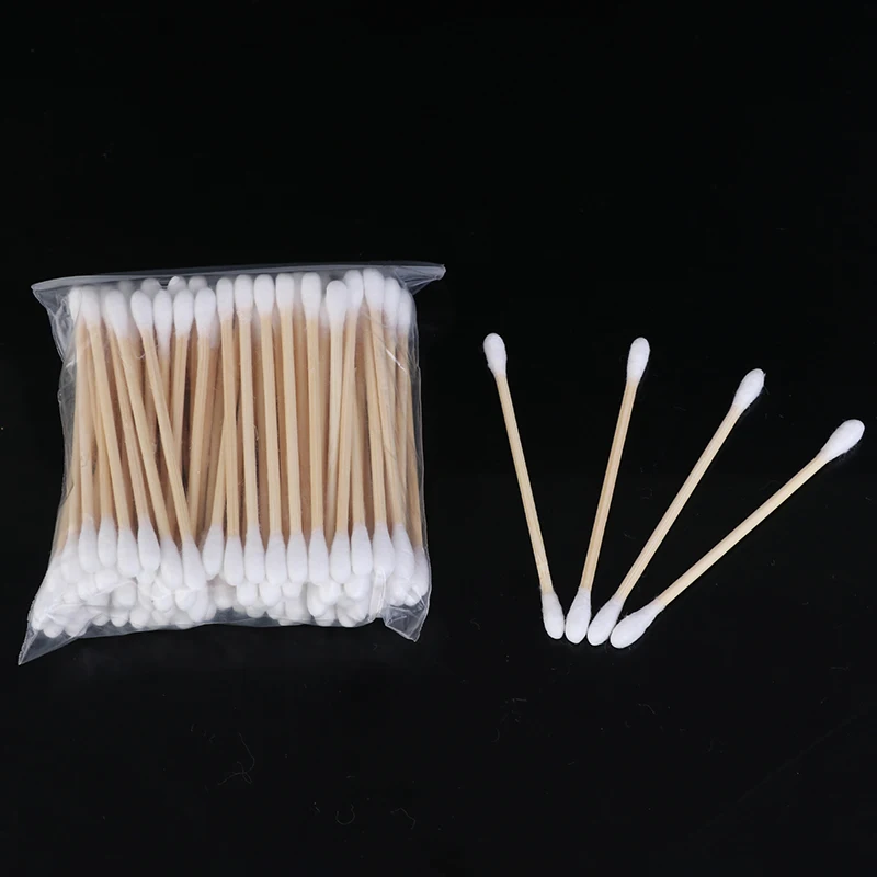 

100Pcs/Bag 7.2cm Double Head Disposable Makeup Cotton Swab Soft Cotton Buds For Medical Wood Sticks Nose Ears Cleaning Tools