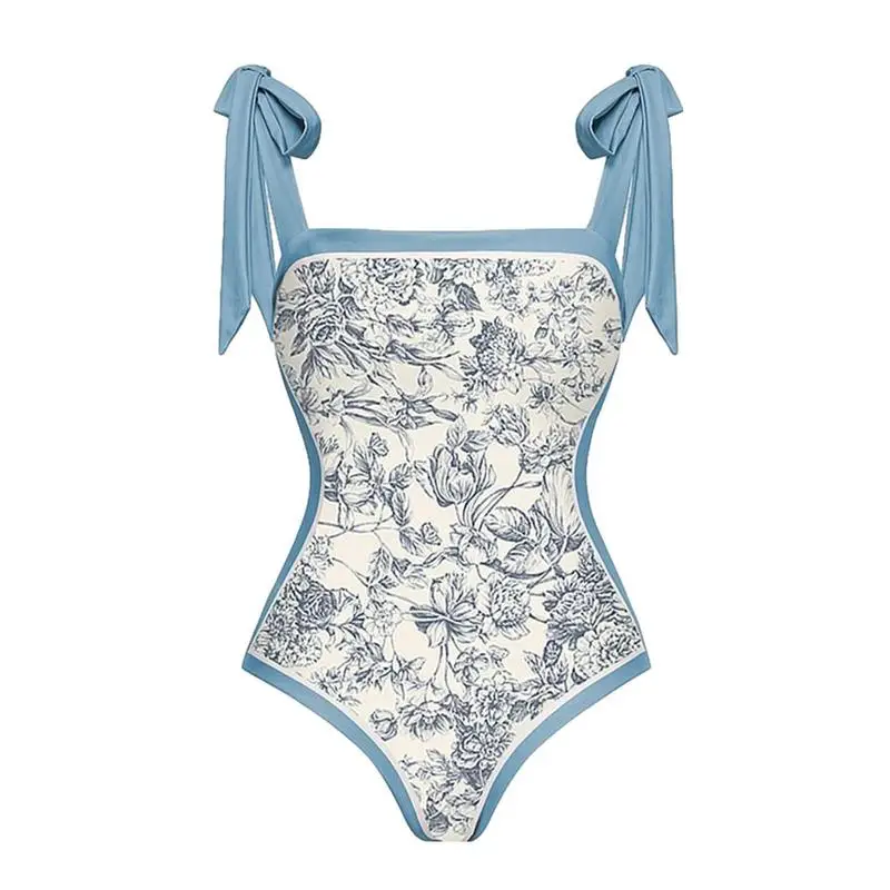 

Floral One-Piece Swimsuits Reversible Tie Shoulder One-Piece Swimsuits Monokini 2 In 1 Tummy Control Women Swimming Suits