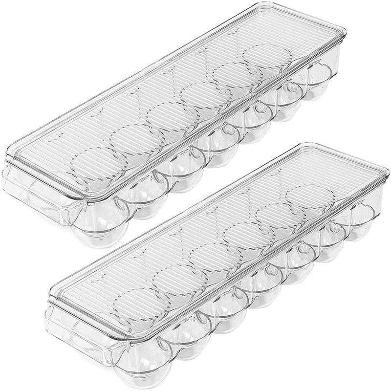 

Контейнер для хранения яиц и лоток для яиц, контейнер для яиц 14 дюймов с крышкой и ручкой для холодильника (прозрачный, упаковка из 2)