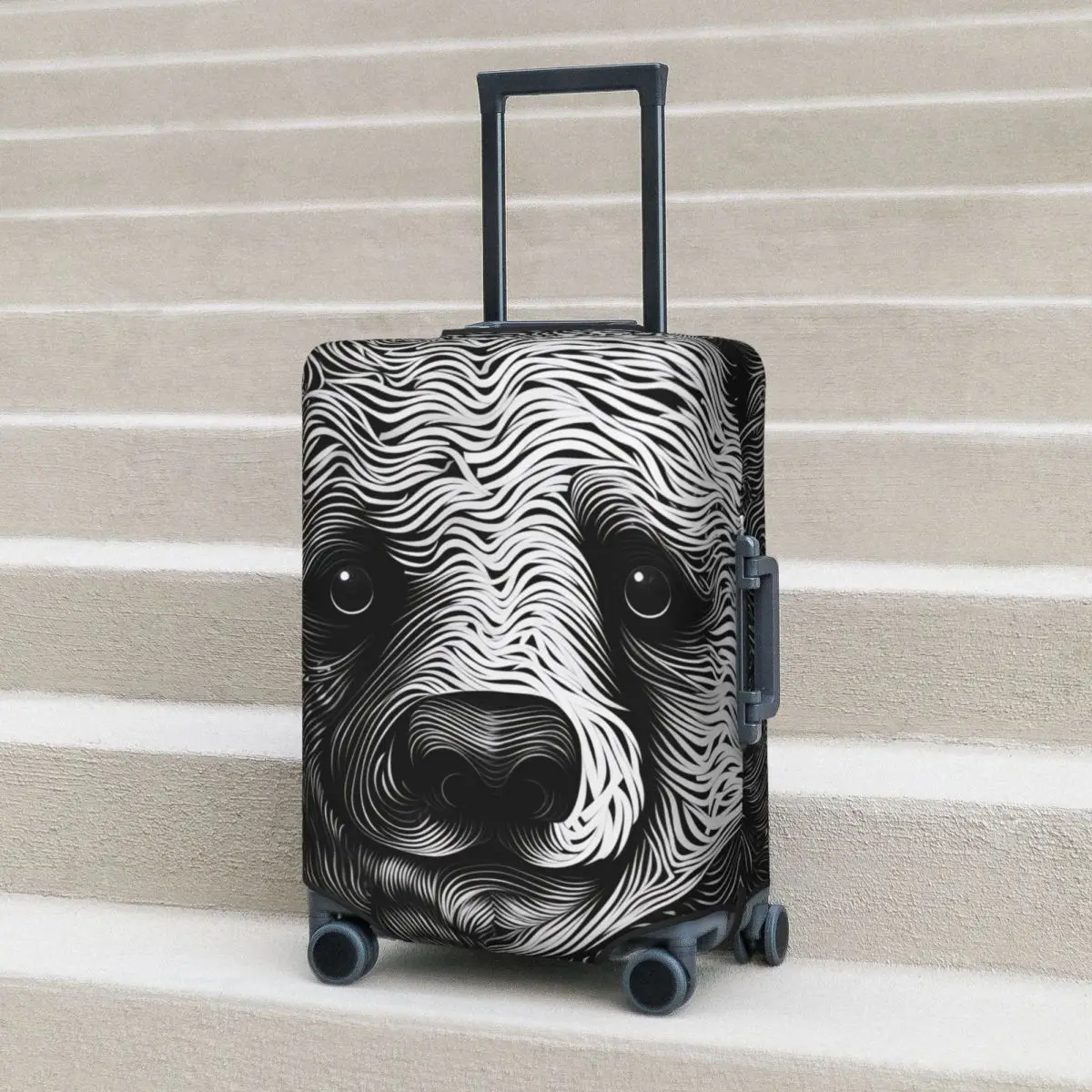 

Panda Suitcase Cover Vacation Psychedelic Lines Portraits Strectch Luggage Accesories Cruise Trip Protector