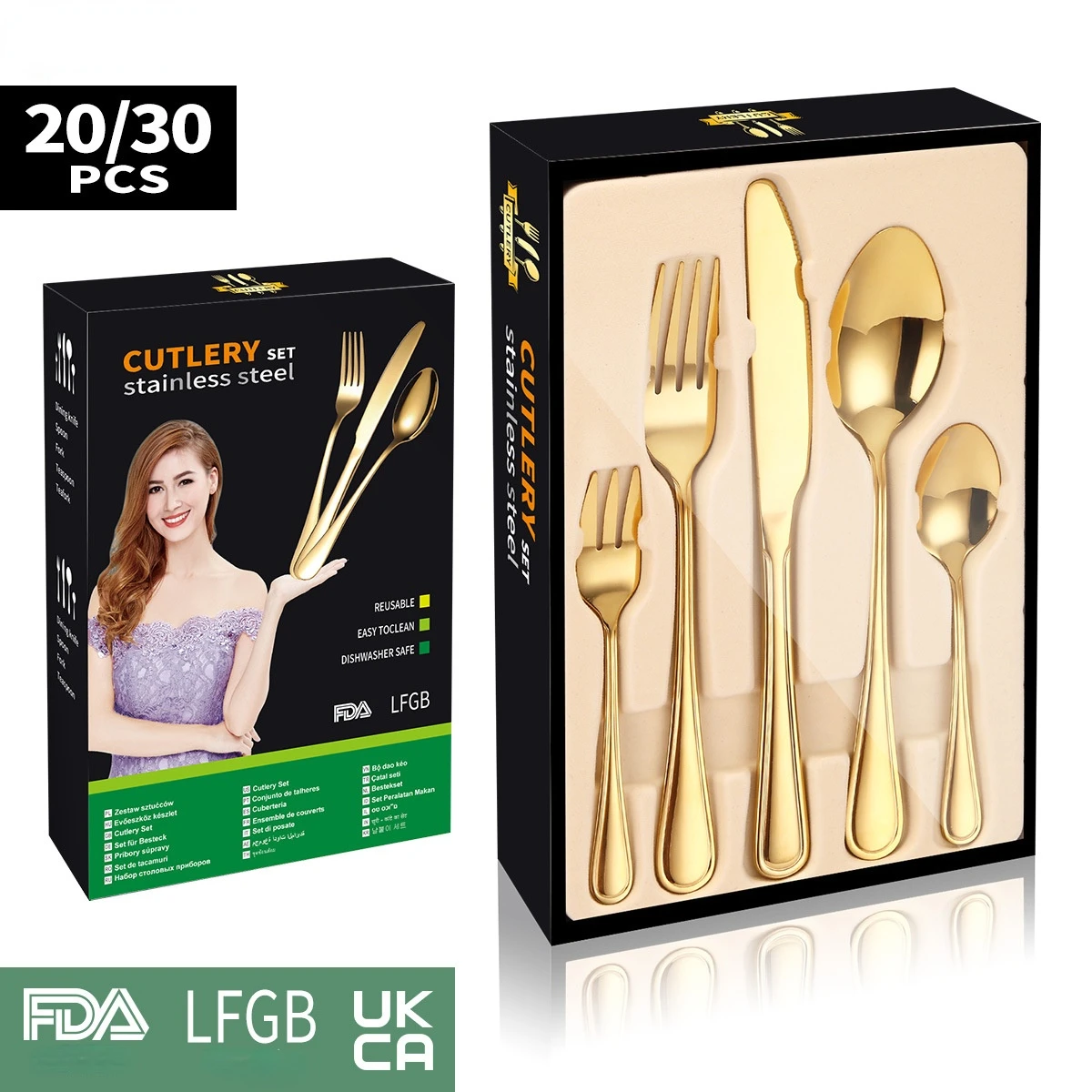 Kitchen 20/30 Pcs Colorful Stainless Steel Flatware Reusable Western Cutlery Set Include Dinner Knife Fork Spoon Dishwasher Safe
Kitchen 20/30 Pcs Colorful Stainless Steel Flatware Reusable Western Cutlery Set Include Dinner Knife Fork Spoon Dishwasher Safe