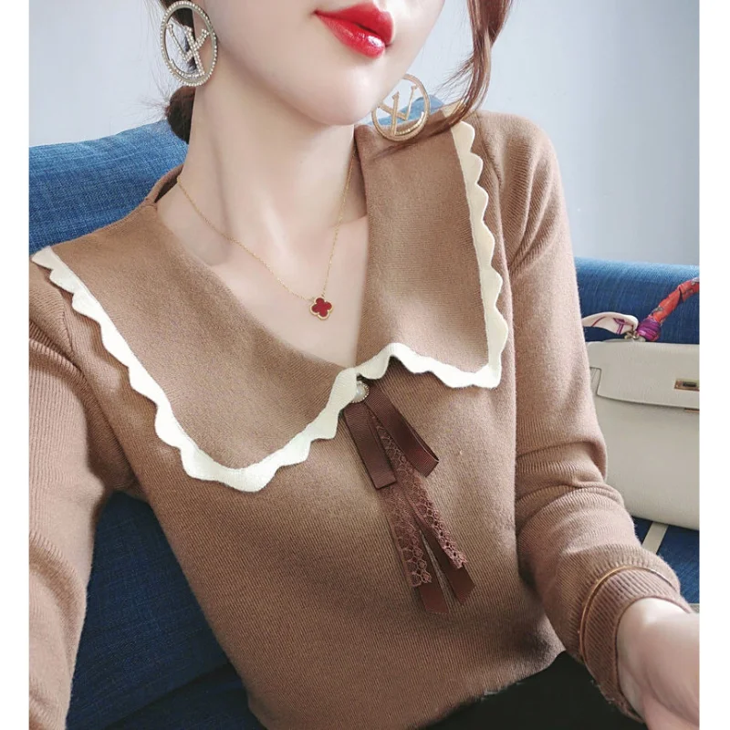 New Women's Clothing Peter Pan Collar Knitted Long Sleeve Loose Commuter Autumn Winter Solid Color Spliced Sweaters Jumpers
New Women's Clothing Peter Pan Collar Knitted Long Sleeve Loose Commuter Autumn Winter Solid Color Spliced Sweaters Jumpers