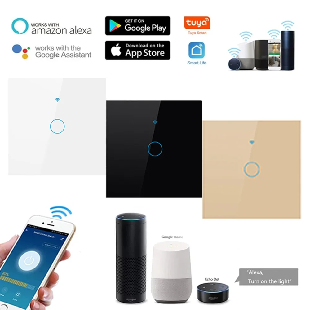 EU Single Fire Line WiFi Smart Glass Panel Switch Tuya Remotely Control,Work With Alexa Google Home,Wall Touch Switch 1/2/3 Gang
EU Single Fire Line WiFi Smart Glass Panel Switch Tuya Remotely Control,Work With Alexa Google Home,Wall Touch Switch 1/2/3 Gang
