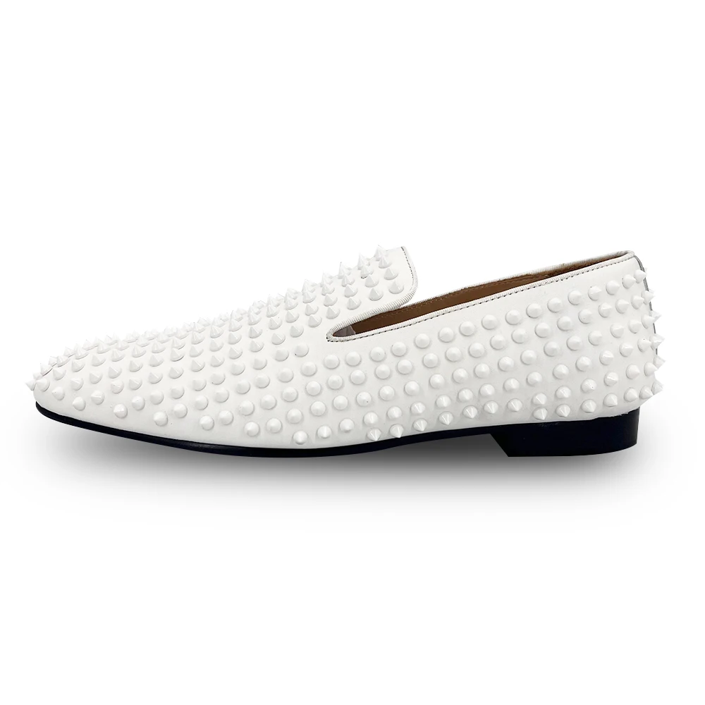 Luxury Full Rivets Design Loafers Shoes White Leather Slip on Red Bottom For Punk Hip-hop Man Moccasin Wedding Party Dress Shoes
Luxury Full Rivets Design Loafers Shoes White Leather Slip on Red Bottom For Punk Hip-hop Man Moccasin Wedding Party Dress Shoes