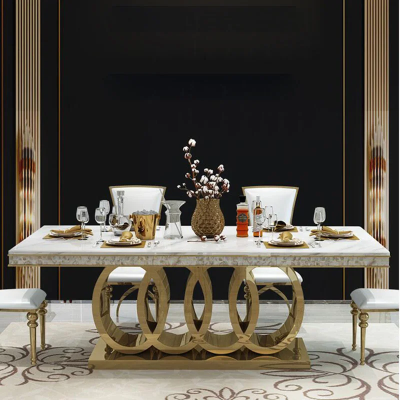 Post-Modern Marble Top-Grade Dining Table And Chairs Combination Stainless Steel Top Crown Apartment Golden Carved Furniture
Post-Modern Marble Top-Grade Dining Table And Chairs Combination Stainless Steel Top Crown Apartment Golden Carved Furniture