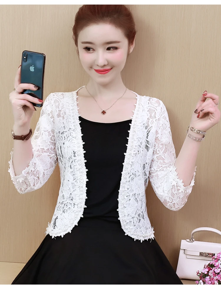 New Women Elegant Lace Jacket Spring Summer Fashion 3/4 Sleeve Hollow Out Crop Coat Ladies Flower Jacket Chaquetas Mujer
New Women Elegant Lace Jacket Spring Summer Fashion 3/4 Sleeve Hollow Out Crop Coat Ladies Flower Jacket Chaquetas Mujer