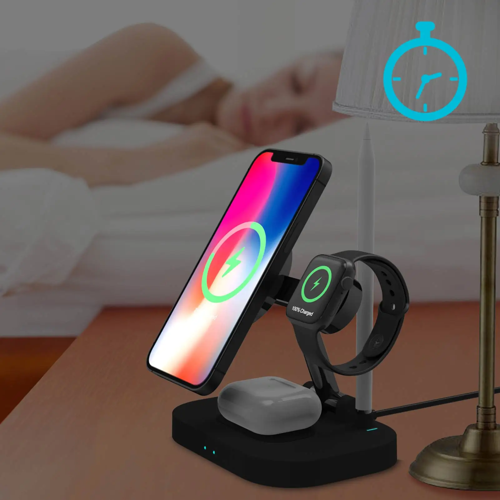 Qi 4 in 1 Wireless Charger ForiPhone Charging Dock Station for Watch forAirpods Pencil Charger Type C Foldable Stand Fast Chargi
Qi 4 in 1 Wireless Charger ForiPhone Charging Dock Station for Watch forAirpods Pencil Charger Type C Foldable Stand Fast Chargi