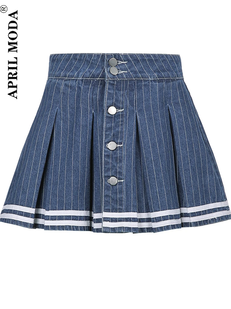 2022 90s Mall Goth Y2K High Waist Jean Skirts E-girl Aesthetics Blue Denim Pleated Skirts with Single Button Grunge Punk Outfits
2022 90s Mall Goth Y2K High Waist Jean Skirts E-girl Aesthetics Blue Denim Pleated Skirts with Single Button Grunge Punk Outfits