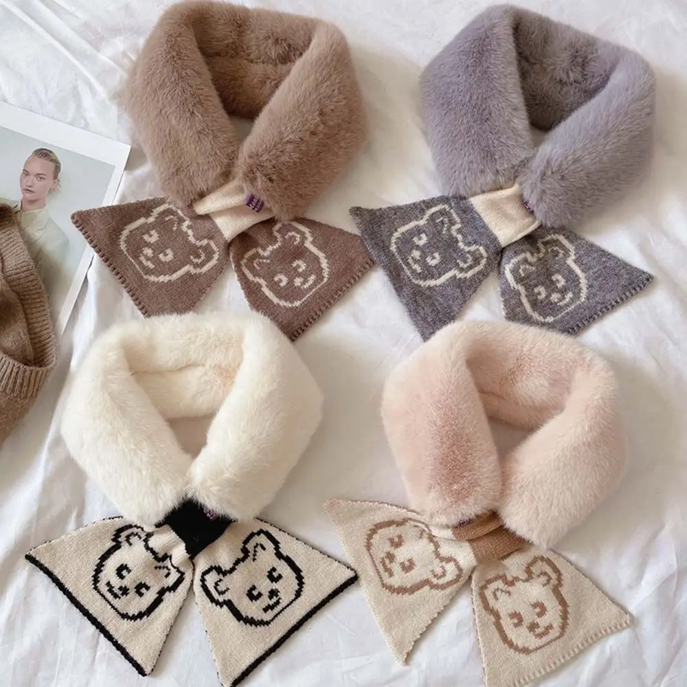 Winter Thickened Warm Solid Color Wool Scarf Cute Bear Head Imitation Rabbit Fur Cross Scarf for Female Neckerchief 
Winter Thickened Warm Solid Color Wool Scarf Cute Bear Head Imitation Rabbit Fur Cross Scarf for Female Neckerchief