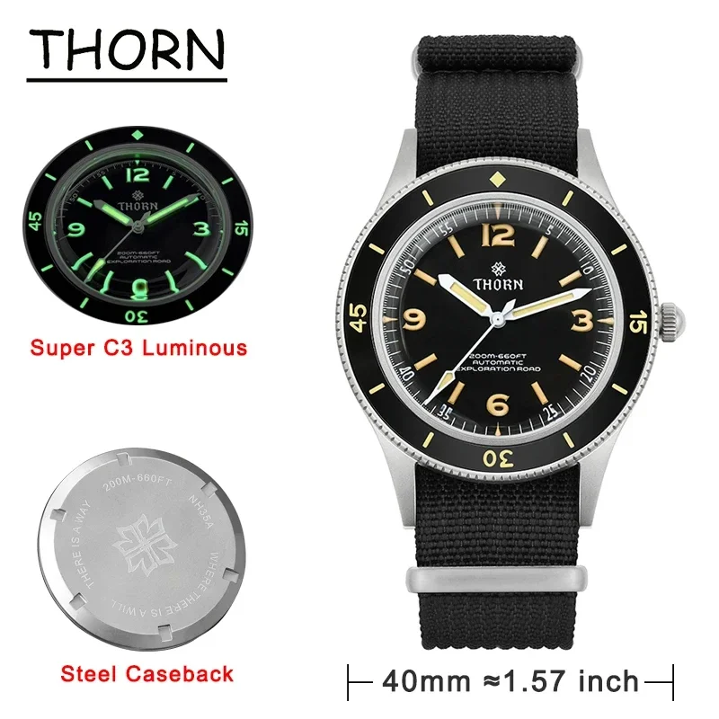 THORN 50-Fathoms Watch 40mm NH35 Movement Mechanical 316L Steel Mineral Crystal 200M Watchproof C3 Super Luminous Vintage Watch
THORN 50-Fathoms Watch 40mm NH35 Movement Mechanical 316L Steel Mineral Crystal 200M Watchproof C3 Super Luminous Vintage Watch