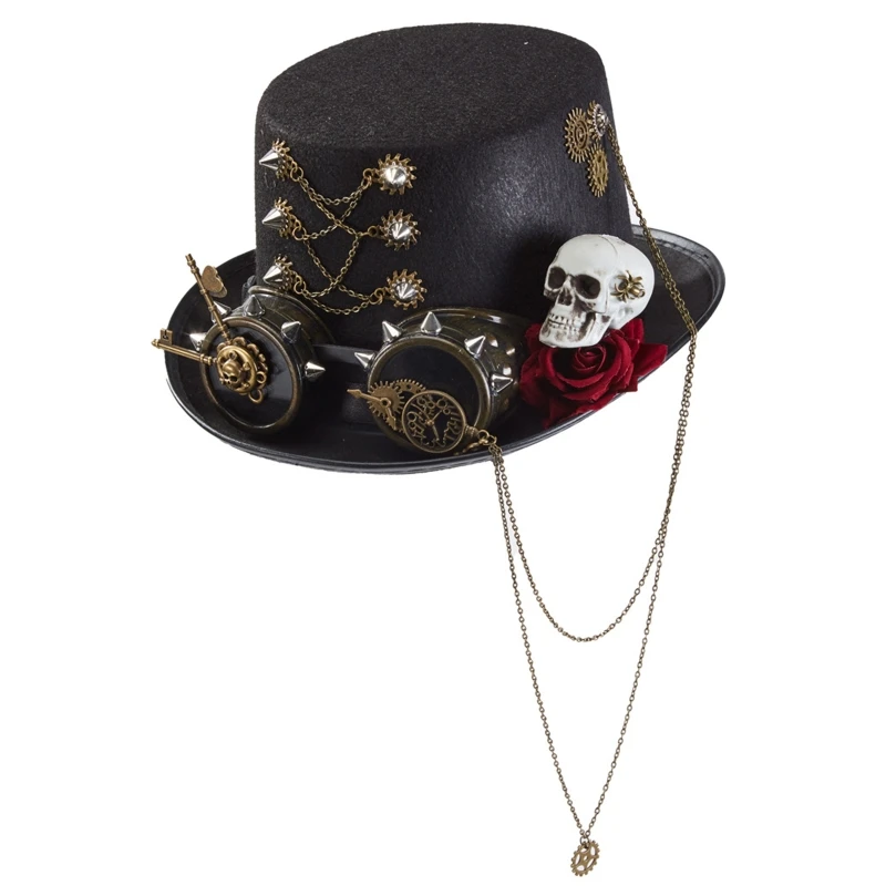 

Vintage Women Fedora Steampunk Rose Goggles Skeleton Top Hat Goth Party Supplies