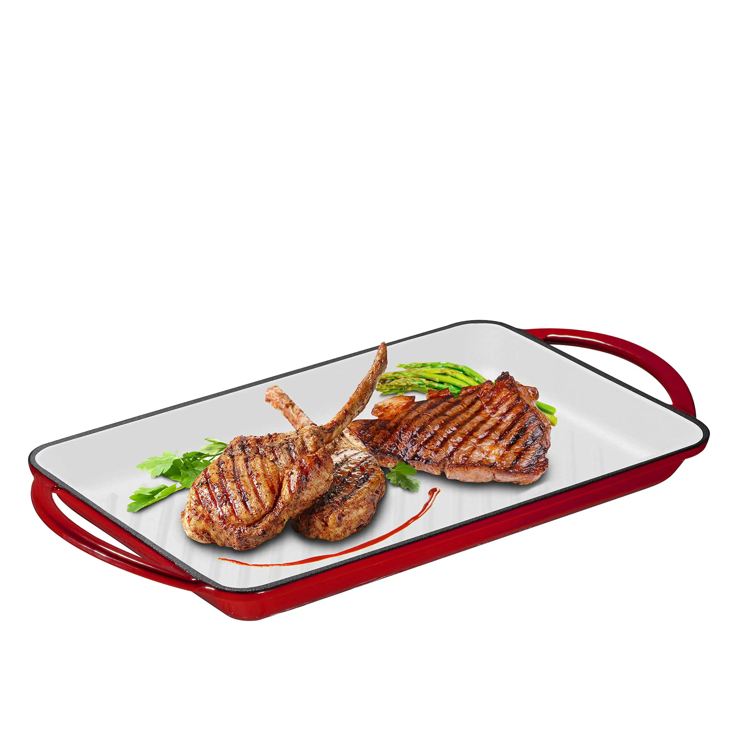 Cast-Iron Rectangular Grill Pan With Dual Handles, Non-Stick Surface, for Steaks
Cast-Iron Rectangular Grill Pan With Dual Handles, Non-Stick Surface, for Steaks