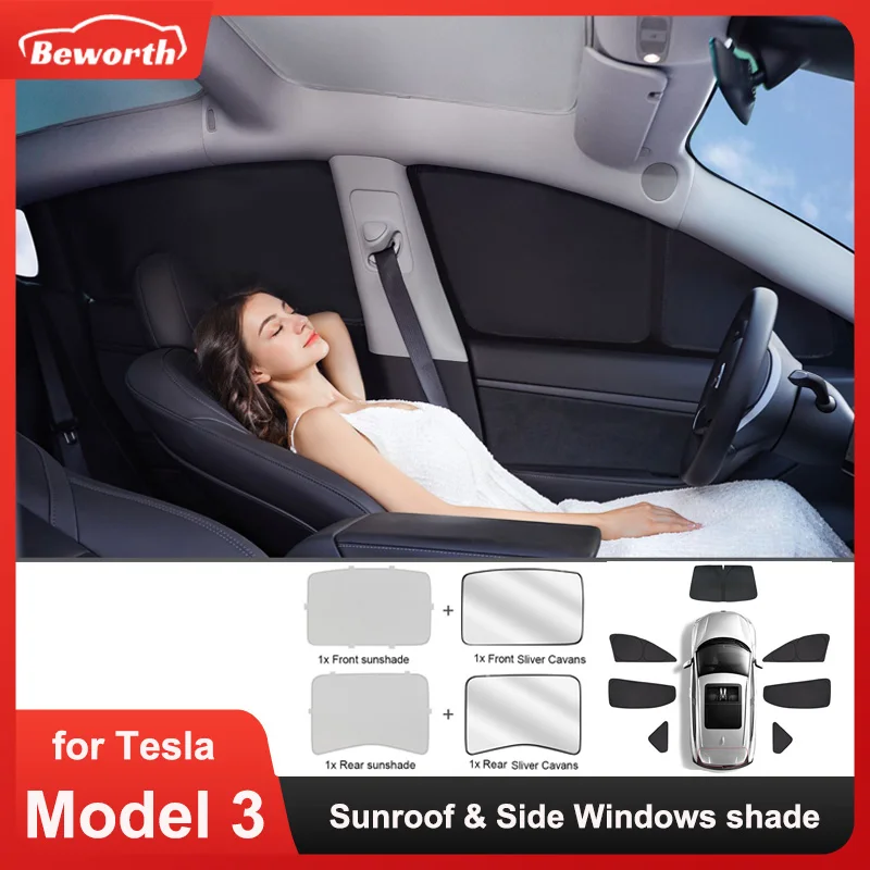 

For Tesla Model 3 2023 Sun Shade Roof Front Window Privacy Sunshade Cover Sunroof Net for Child UV Shield Model3 Glass Shading