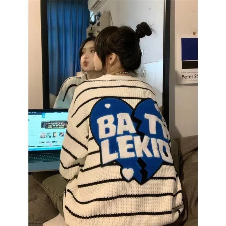 Deeptown Vintage Streetwear Oversized Sweater Women Harajuku Striped Knitted Jumper Retro Love Pattern Loose Casual Tops Grunge
Deeptown Vintage Streetwear Oversized Sweater Women Harajuku Striped Knitted Jumper Retro Love Pattern Loose Casual Tops Grunge