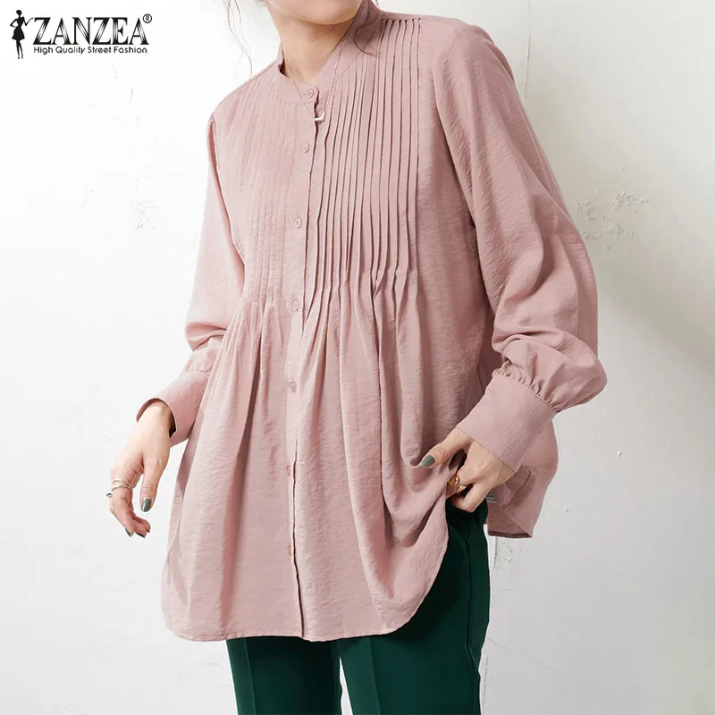 Vintage Long Sleeve Button Down Blouse Mujer ZANZEA Elegant O Neck Pleated Shirt Spring Women Casual Solid Beach Chemise Female
Vintage Long Sleeve Button Down Blouse Mujer ZANZEA Elegant O Neck Pleated Shirt Spring Women Casual Solid Beach Chemise Female