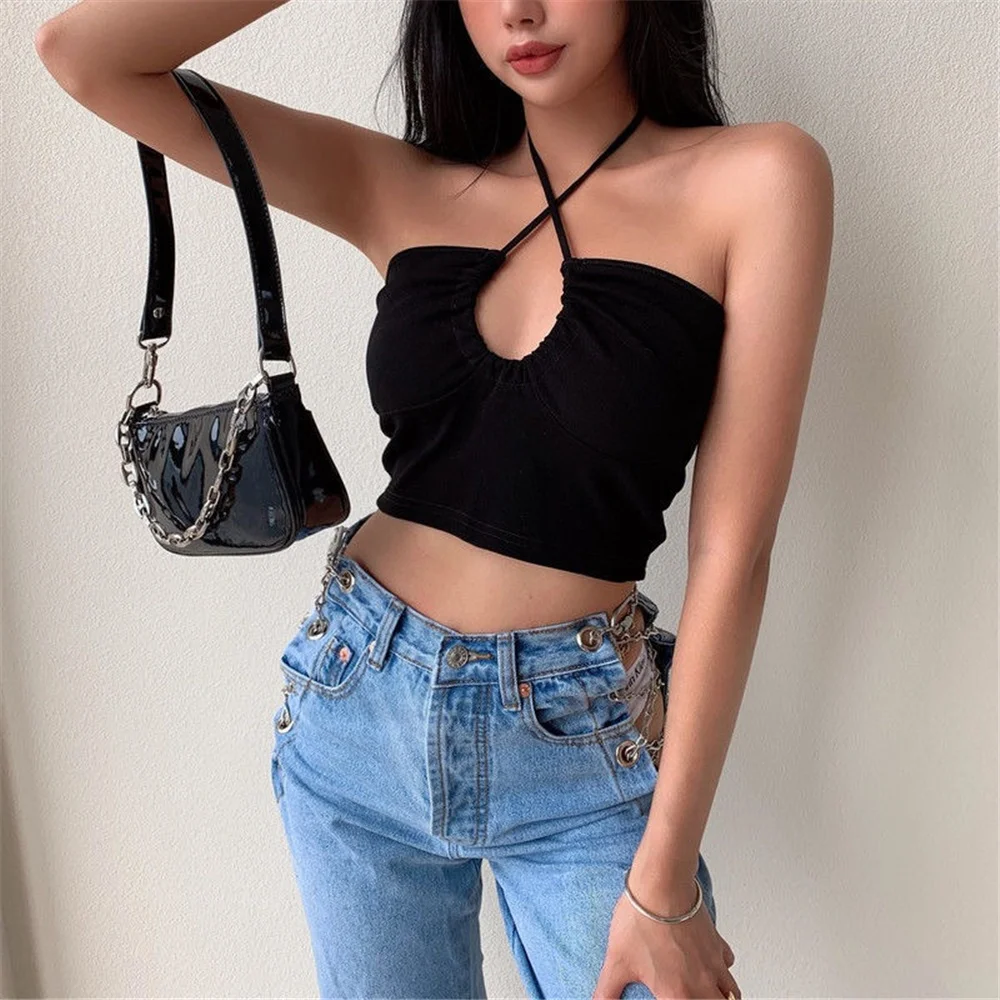 2022 Women Summer Sexy Camis Solid Color Cross Neck Tanks Halter Neck Sleeveless Backless Crop Tops Black Female Clothes
2022 Women Summer Sexy Camis Solid Color Cross Neck Tanks Halter Neck Sleeveless Backless Crop Tops Black Female Clothes