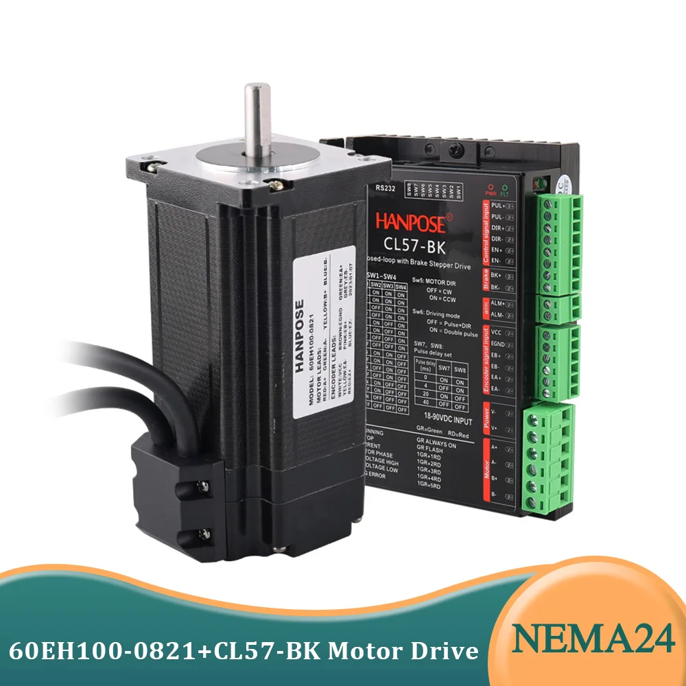 

NEMA24 60EH100-821+CL57-BK CNCStepper Motor Controller Kit Closed Loop stepper motor Driver 4.0A 2.8N.m Hybrid Step-servo motor