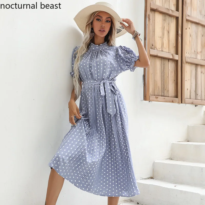 Nocturnal Beast 2022 New Spring Summer Women's Casual Mediumn Long Short Sleeve Polka Dot Crew Neck Tie Pleated Printed Dress 
Nocturnal Beast 2022 New Spring Summer Women's Casual Mediumn Long Short Sleeve Polka Dot Crew Neck Tie Pleated Printed Dress