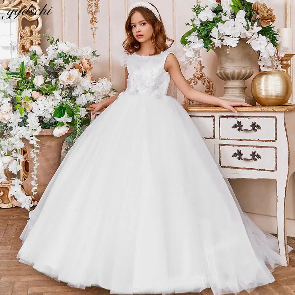 Princess White Sleeveless Flower Girl Dress For Wedding 2023 O-Neck Lace Applique Beaded Ball Gown Pageant First Communion Gowns
Princess White Sleeveless Flower Girl Dress For Wedding 2023 O-Neck Lace Applique Beaded Ball Gown Pageant First Communion Gowns